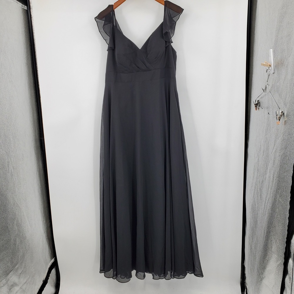 NWT Azazie Leilani Black Chiffon Flutter Sleeve V-Neck Bridesmaid Dress 16 Gala